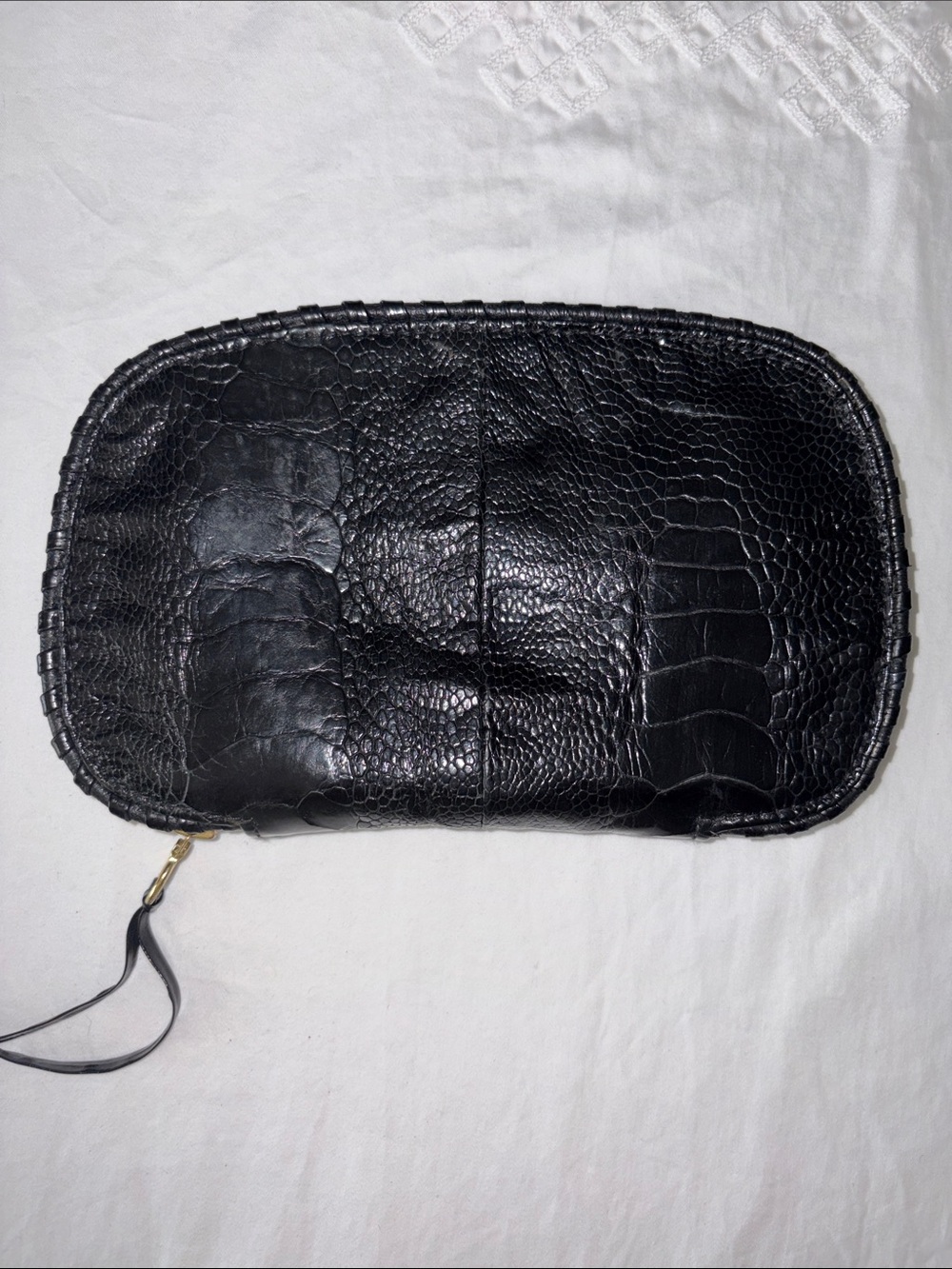 Vintage Black Crocodile-Embossed Leather Wristlet Clutch